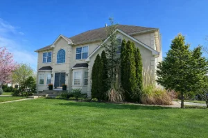 Front yard lawn and landscape maintenance at a home in Downingtown, PA